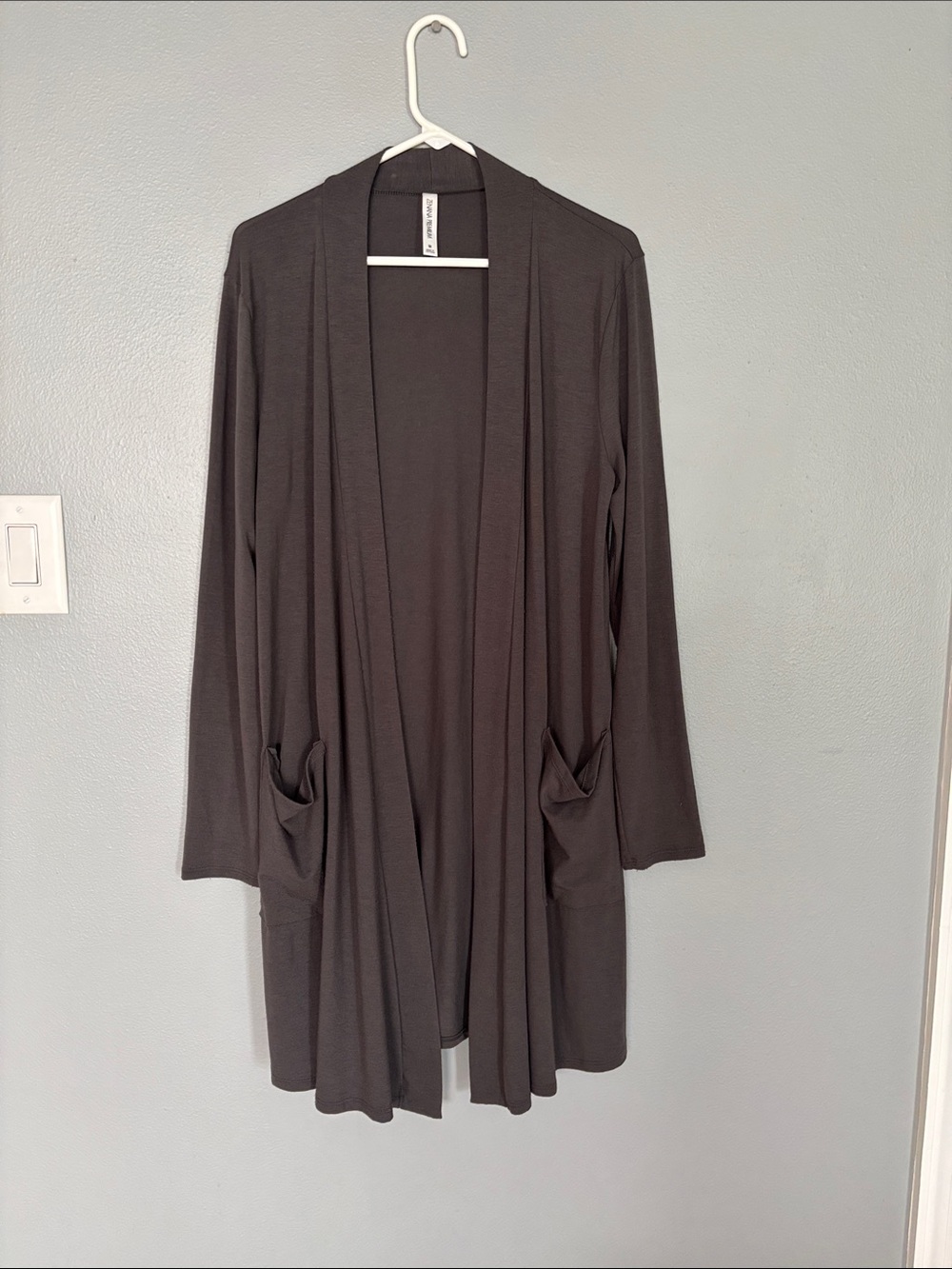 Zenana Outfitters Open Front Long Sleeve Cardigan - Charcoal